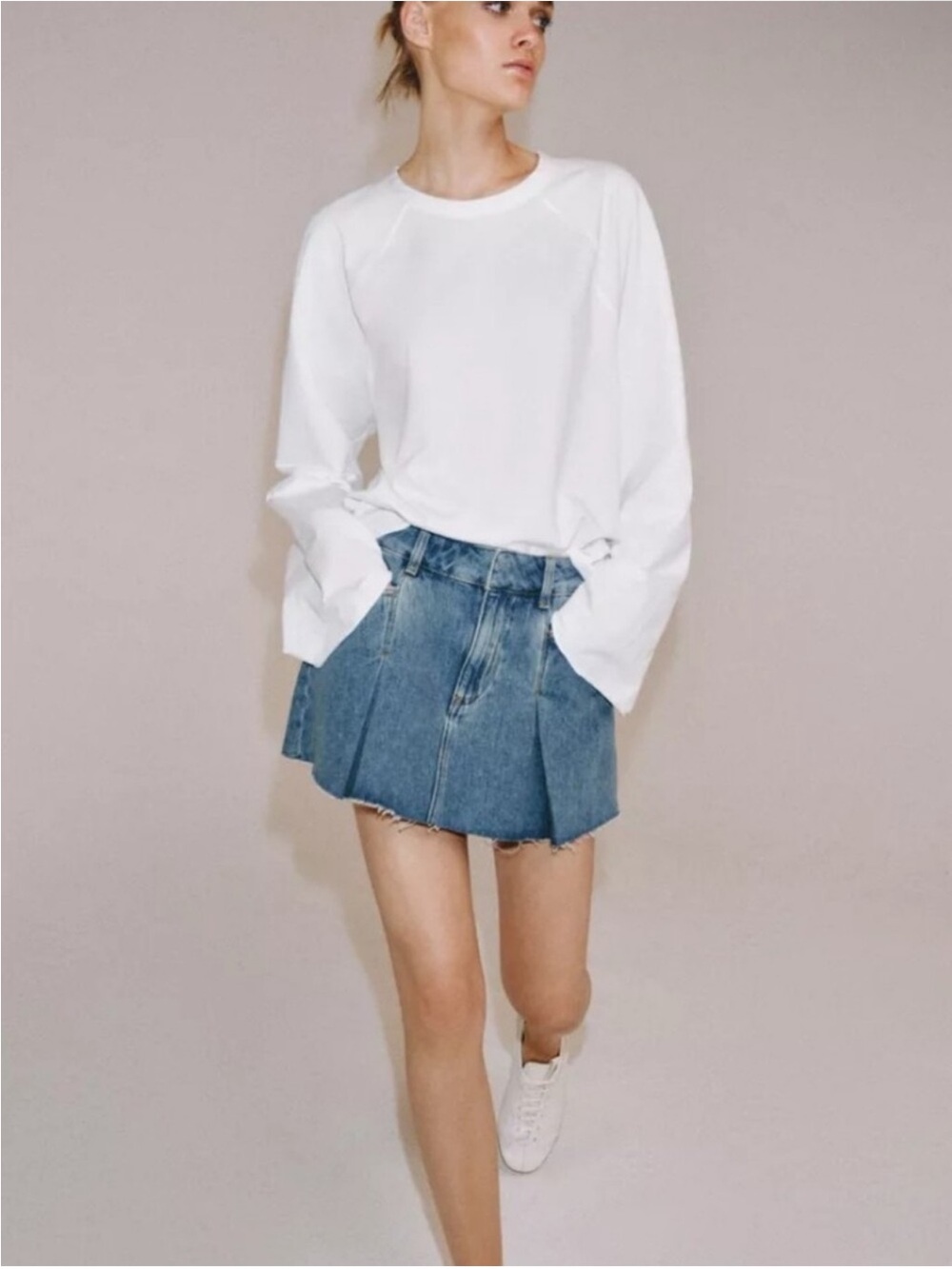 Zara Pleated Denim Mini Skirt